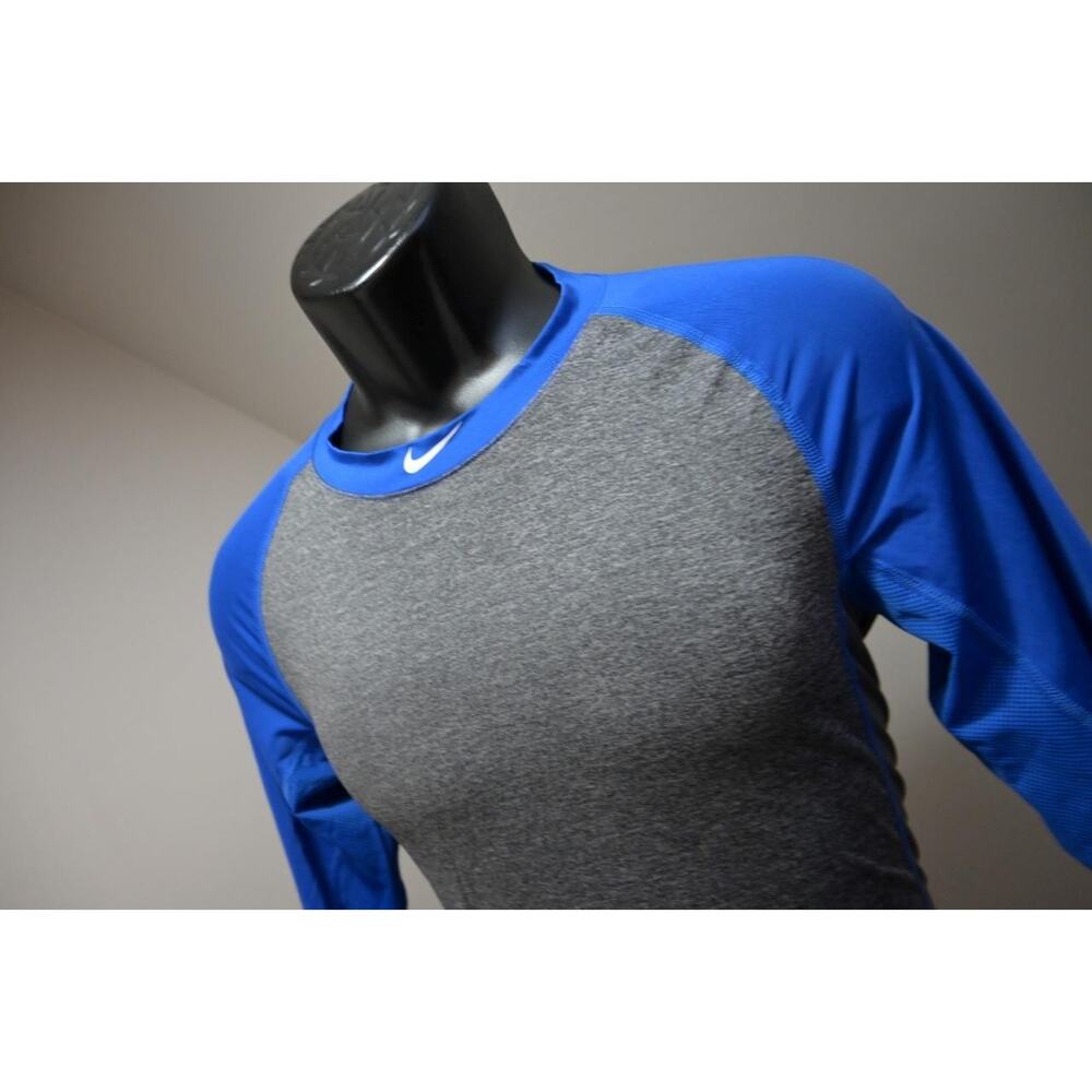 Nike Pro Baseball Gym Shirt Dri Fit Fitted 3/4 Sleeve Blue Gray Mens Sz Small
